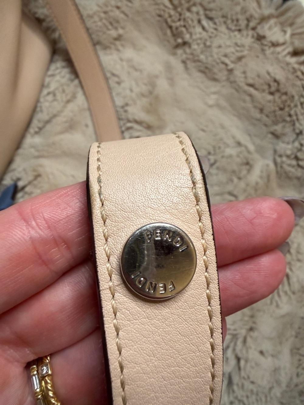 Fendi Blush Pebbled Leather Shoulder Bag with Blue Trim - Picture 10 of 10